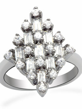 LO2061 - Rhodium Brass Ring with AAA Grade CZ  in Clear