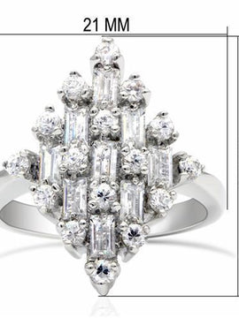 LO2061 - Rhodium Brass Ring with AAA Grade CZ  in Clear